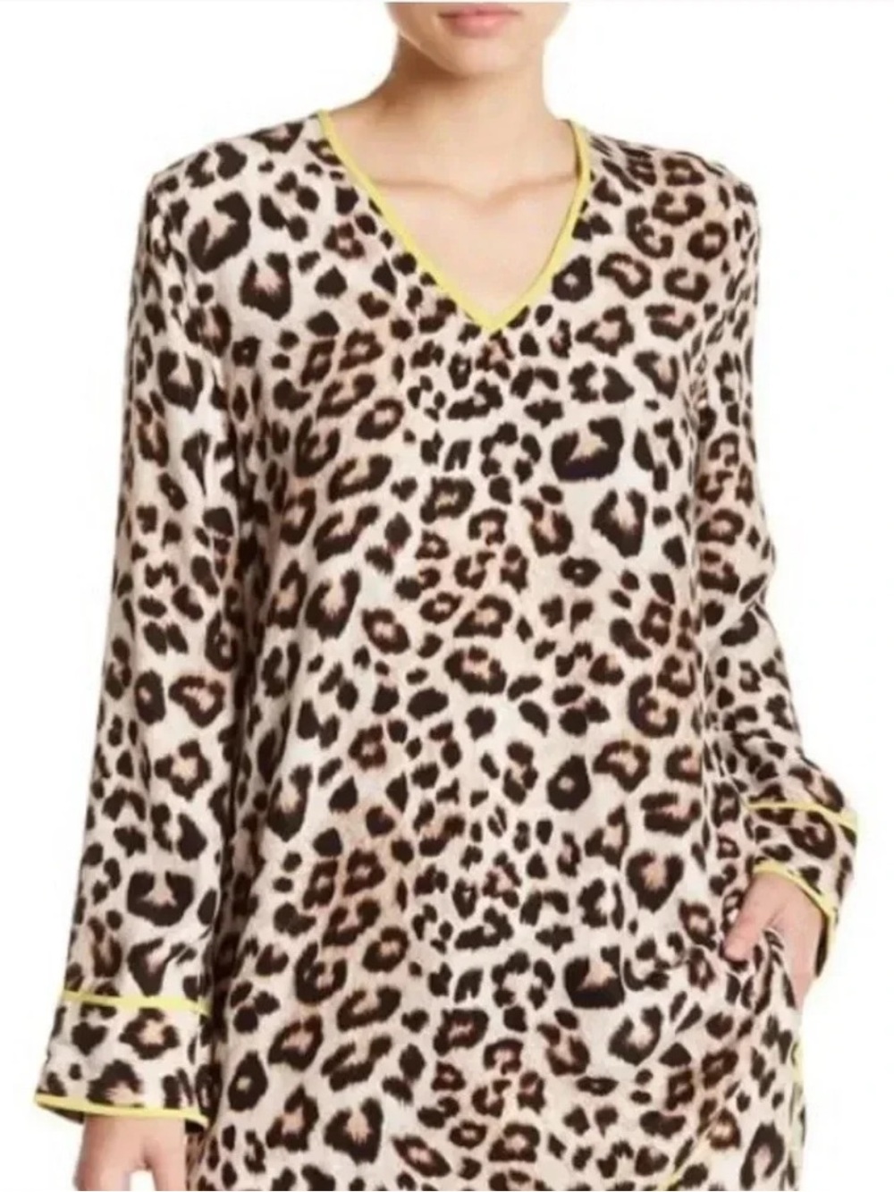Equipment Femme Dalton Tunic Leopard Print Silk Blouse Top Neon Trim Size M